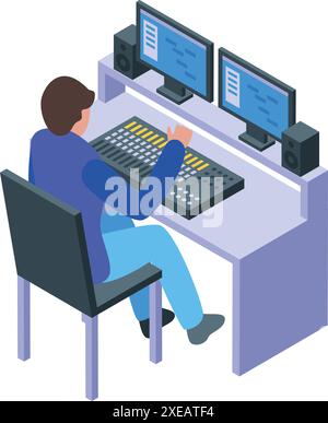 Ingénieur du son ajustant les niveaux sur la console de mixage audio Illustration de Vecteur
