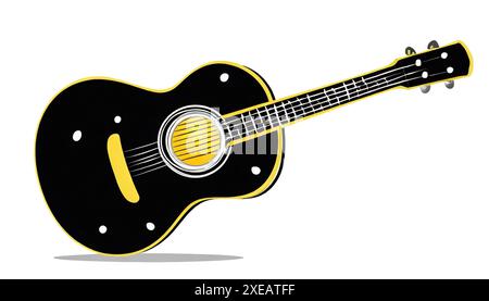 Illustration, icône de guitare classique noire isolée sur fond blanc. Banque D'Images