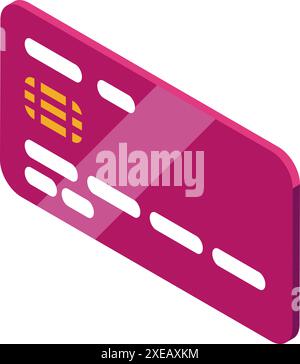 Illustration représentant une carte de crédit rose couchée, présentée dans une vue isométrique Illustration de Vecteur