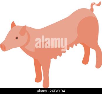 Porc rose debout dans la vue isométrique, isolé sur fond blanc Illustration de Vecteur