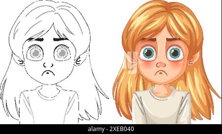 Illustration d'une fille triste avec de grands yeux Illustration de Vecteur