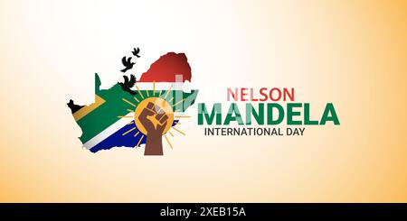 Illustration vectorielle avec des mains montrant la force, l'unité et la puissance pour le concept international Happy Nelson Mandela Day, CIRCA MOIS ANNÉE: Illustration de Vecteur