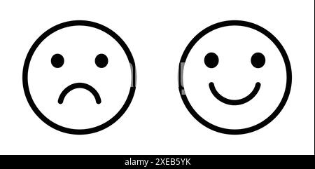 Icône vectorielle emoji heureuse et triste. Visage icône sourire positif, négatif vecteur d'opinion neutre signe symbole. Simple forme plate logo d'émotion heureuse et triste. Illustration de Vecteur