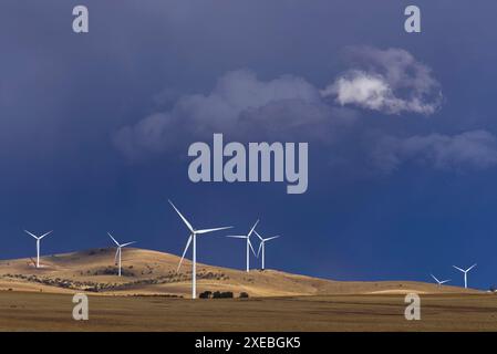 Tempête de tonnerre au-dessus des éoliennes dans la réserve d'énergie de Hornsdale près de Jamestown en Australie méridionale Banque D'Images
