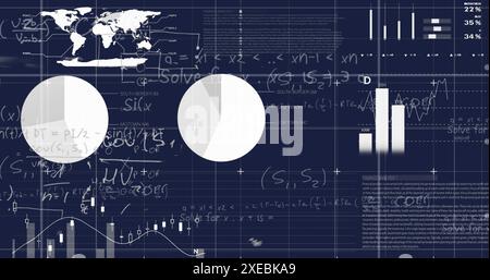 Image du traitement des données statistiques et des équations mathématiques sur fond bleu Banque D'Images