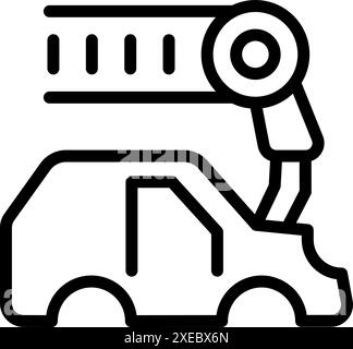 Icône d'un bras de robot travaillant sur une carrosserie de voiture sur une chaîne de montage Illustration de Vecteur