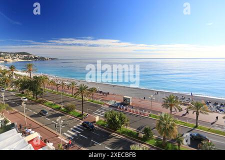 Vue de dessus au-dessus de la Promenade des Anglais à Nice, Alpes Maritimes, Côte d'Azur, Banque D'Images
