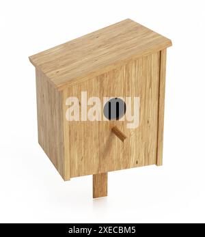 Maison d'oiseaux en bois isolé sur fond blanc. Illustration 3D. Banque D'Images