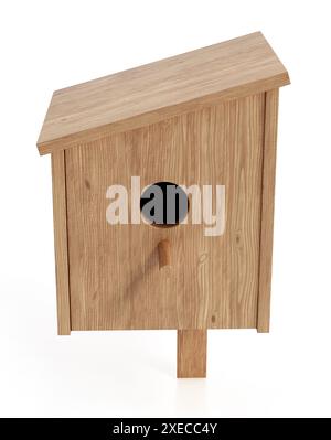 Maison d'oiseaux en bois isolé sur fond blanc. Illustration 3D. Banque D'Images