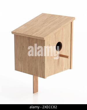Maison d'oiseaux en bois isolé sur fond blanc. Illustration 3D. Banque D'Images