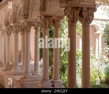 Aix en Provence, France. Magnifique cloître en pierre sculptée dans la cathédrale Saint Sauveur à Aix-en-Provence. Banque D'Images