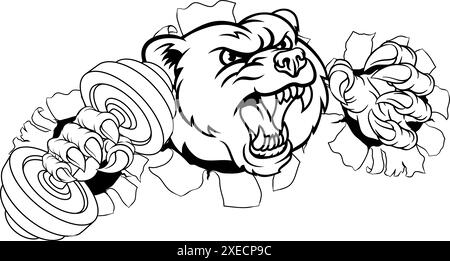 Bear Grizzly Weight Lifting Dumbbell Gym Mascot Illustration de Vecteur