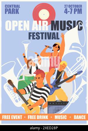 Festival de musique en plein air dans la bannière publicitaire du parc central Illustration de Vecteur