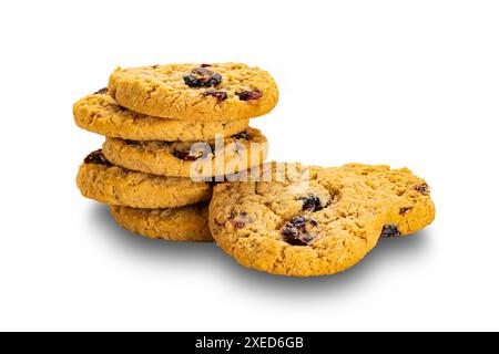 Pile de flocons d'avoine croustillants et biscuits aux canneberges. Banque D'Images