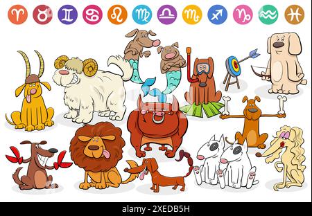 Personnages animaux de chiens de dessin animé comme signes du zodiaque Banque D'Images