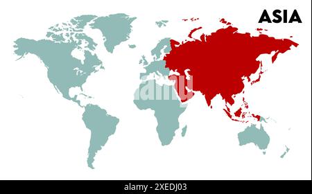 Silhouettes de carte de l'Asie moderne, image de carte du monde, isolé sur fond blanc, Info-graphique, Terre plate, globe, icône de carte du monde. Voyagez dans le monde entier Illustration de Vecteur