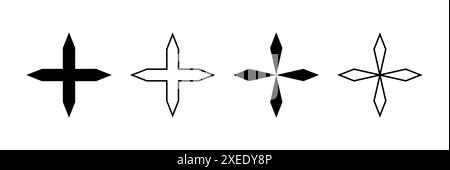 Jeu d'icônes de croix vives, croix divisées, symbole de croix, forme de contour Illustration de Vecteur