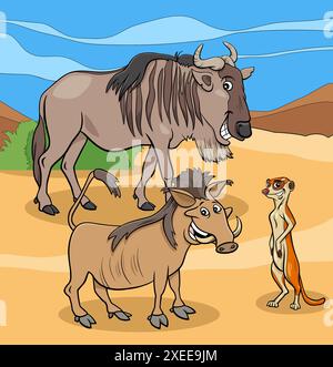 Groupe de personnages d'animaux sauvages africains de dessin animé Banque D'Images