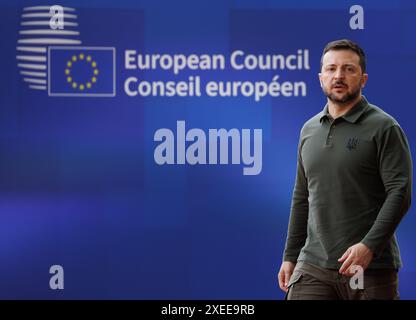 Bruxelles, Belgique. 27 juin 2024. Le président ukrainien Volodymyr Zelensky photographié lors de la première journée du sommet du conseil européen, jeudi 27 juin 2024 à Bruxelles. BELGA PHOTO BENOIT DOPPAGNE crédit : Belga News Agency/Alamy Live News Banque D'Images