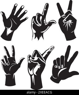 Les mains signent le vecteur de silhouettes de style diffent Illustration de Vecteur