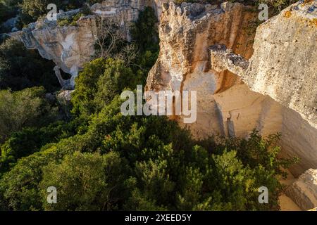 Ancienne carrière de grès, sa Mola, Felanitx, Majorque, Îles Baléares, Espagne Banque D'Images