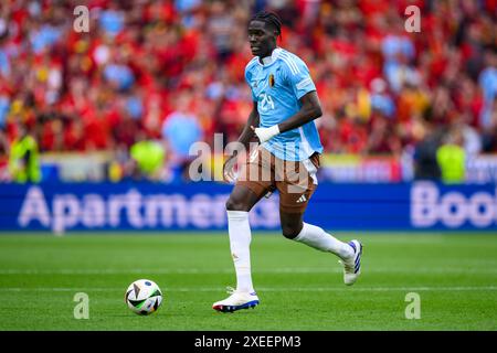 Stuttgart, Allemagne. 26 juin 2024. Football, UEFA Euro 2024, Championnat d'Europe, Ukraine - Belgique, Tour préliminaire, groupe E, Journée 3, Stuttgart Arena, Amadou Onana belge en action. Crédit : Tom Weller/dpa/Alamy Live News Banque D'Images