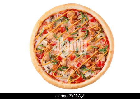 Appétissant pepperoni Pizza, sur fond blanc, isolez, pour un site de livraison de nourriture, Banque D'Images