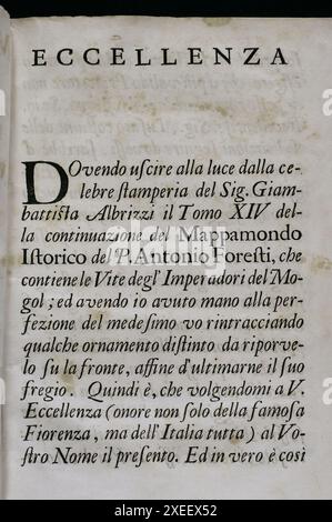 Mappamondo Istorico. Volume VIII. Empire moghol. Dédié au marquis Cosimo Riccardi de Florence. Par le Père Antonio Foresti (1625-1692), de la Compagnie de Jésus. Venise, 1733. Banque D'Images