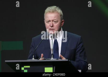 Sao Paulo, Sao Paulo, Brésil. 27 juin 2024. Sao Paulo (SP), 06/27/2024 Ã¢â‚¬' FORUM/GAFFFF/FESTIVAL Ã¢â‚¬' Janusz Wojciechowski, Commissaire européen à l'Agriculture et Commission européenne, Bruxelles et Belgique. Lors de la cérémonie d’ouverture du Global Agribusiness Forum (GAF), principal forum mondial de l’agrobusiness, qui se tient à Sao Paulo au stade Allianz Parque les 27 et 28 juin 2024. En 2024, en plus de renforcer l’importance de l’AGRO dans le scénario économique brésilien et international, nos panels débattront de l’orientation du secteur et de ses principaux axes Banque D'Images