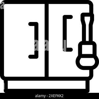 Icône de contour d'un tournevis fixant un réfrigérateur, représentant les services de réparation d'appareils électroménagers Illustration de Vecteur