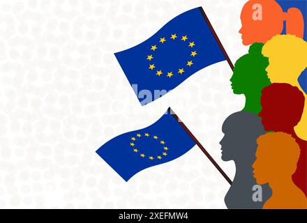 Des gens qui brandissent un drapeau de l'union européenne. Concept de patriotisme, protestations, vote avec les femmes, moi Banque D'Images