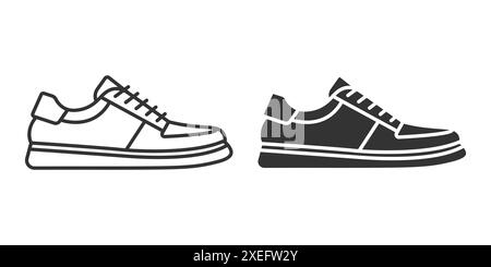 Flat Vector Linear et Silhouette Shoes Icon Set isolé. Jeu de symboles de chaussures, modèle de conception, Clipart. Illustration vectorielle Illustration de Vecteur