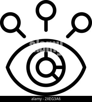 Eye analyse les données du marché représentées par un graphique circulaire, en utilisant des loupes pour obtenir des informations commerciales approfondies Illustration de Vecteur