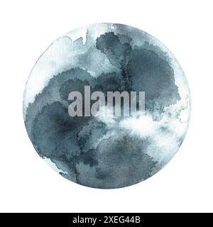 Lune, espace, galaxie, demi-lune, planète. Peint à l'aquarelle sur un fond blanc. Il est idéal pour imprimer sur des cartes de vœux et des blocs-notes Banque D'Images