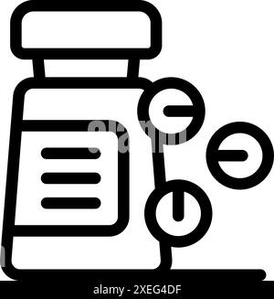 Simple icône d'art de ligne audacieux de médicament d'ordonnance renversant hors d'une bouteille de pilule ouverte Illustration de Vecteur