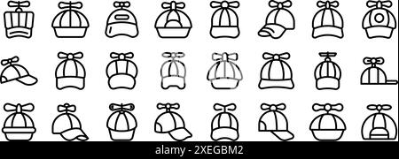 Icônes d'hélice de bouchon définies. Ensemble de diverses icônes de chapeau d'hélicoptère représentant différentes conceptions et vues, parfait pour tout projet lié aux chapeaux, à la mode ou aux accessoires ludiques Illustration de Vecteur