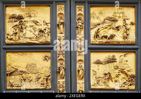 Adam, Ève, Caïn, Abel, Noé, Abraham, Isaac ; porte du Paradis Florence Banque D'Images