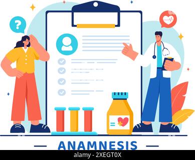 Illustration vectorielle d'un système d'anamnèse fournissant des informations sur les maladies et les bases de données de soins de santé dans un fond de dessin animé de style plat Illustration de Vecteur