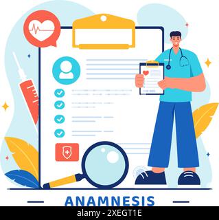 Illustration vectorielle d'un système d'anamnèse fournissant des informations sur les maladies et les bases de données de soins de santé dans un fond de dessin animé de style plat Illustration de Vecteur