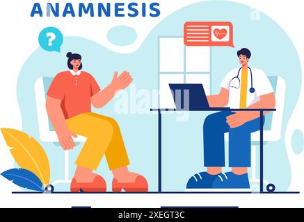 Illustration vectorielle d'un système d'anamnèse fournissant des informations sur les maladies et les bases de données de soins de santé dans un fond de dessin animé de style plat Illustration de Vecteur