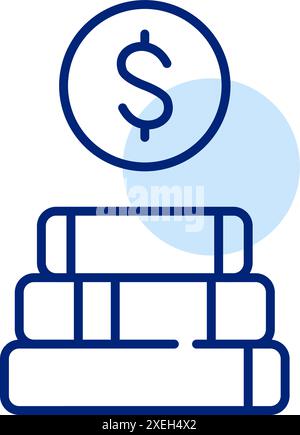 Livres et dollar. Éducation financière et alphabétisation, économie et apprentissage des affaires, coût du savoir. Icône vectorielle Pixel Perfect Illustration de Vecteur