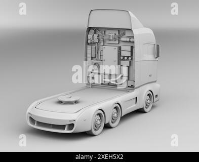 Rendu en argile du semi-camion à pile à combustible à hydrogène. Conception générique. Image de rendu 3D. Banque D'Images