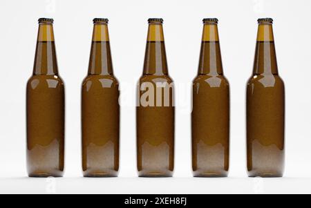 rendu 3d de bouteilles en verre de bière ou d'alcool de liqueur isolées sur blanc Banque D'Images