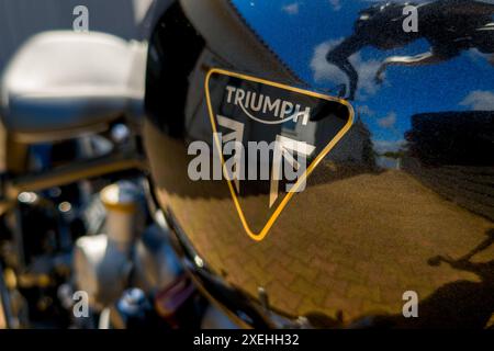 Bordeaux , France - 06 23 2024 : Triumph Bonneville Bobber édition limitée signe texte et logo de la marque moto sur le réservoir de carburant de la moto NEORETRO tf Banque D'Images