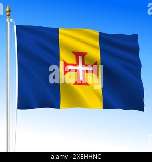 Îles de Madère, drapeau agitant régional, Portugal, illustration vectorielle Illustration de Vecteur
