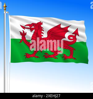 Drapeau officiel du pays de Galles agitant, région du Royaume-Uni, illustration vectorielle Illustration de Vecteur
