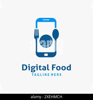 Couverts et smartphone pour la conception de logo alimentaire numérique Illustration de Vecteur