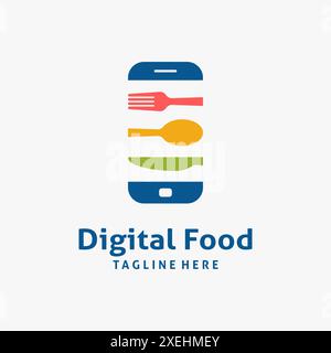 Couverts et smartphone pour la conception de logo alimentaire numérique Illustration de Vecteur