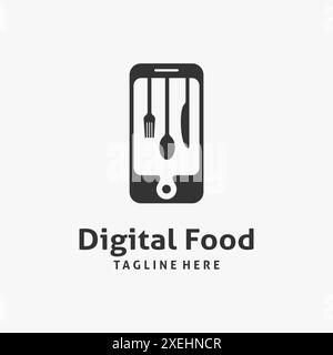 Couverts et smartphone pour la conception de logo alimentaire numérique Illustration de Vecteur