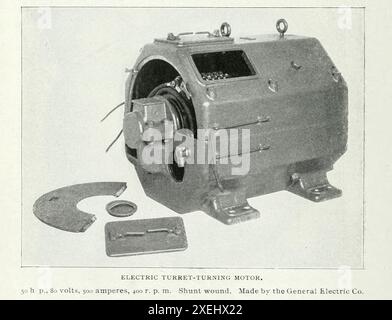 MOTEUR ÉLECTRIQUE TOURNANT À TOURELLE. 50 ch, 80 volts, 500 ampères, 400 tr/min. Plaie shunt. Fabriqué par le General Electric Co. à partir de l'article ÉLECTRICITÉ POUR LE FONCTIONNEMENT DES MACHINES AUXILIAIRES SUR LES NAVIRES DE GUERRE. Par Lieut. J. K. Robison. Tiré de l'Engineering Magazine consacré au progrès industriel volume XVIII 1899-1900 The Engineering Magazine Co Banque D'Images